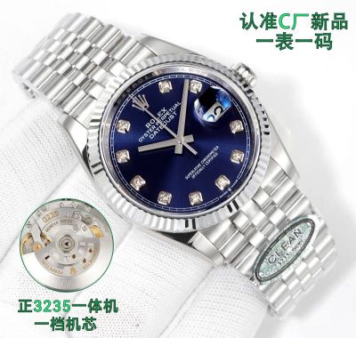 ROLEX Datejust replica with blue dial 3235 Movement 36MM 904L Steel Luminous Blue Watch